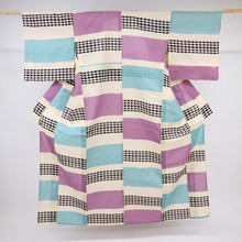 画像をギャラリービューアに読み込む, 【中古】長尺 ブランド浴衣『ツモリチサト』格子横段かすれ 多色 身丈166.5cm 裄丈70.5cm 木綿着物 UY9-3
