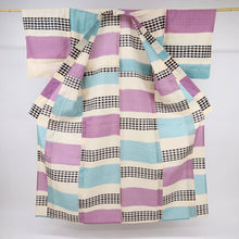 画像をギャラリービューアに読み込む, 【中古】長尺 ブランド浴衣『ツモリチサト』格子横段かすれ 多色 身丈166.5cm 裄丈70.5cm 木綿着物 UY9-3
