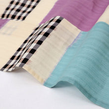 画像をギャラリービューアに読み込む, 【中古】長尺 ブランド浴衣『ツモリチサト』格子横段かすれ 多色 身丈166.5cm 裄丈70.5cm 木綿着物 UY9-3
